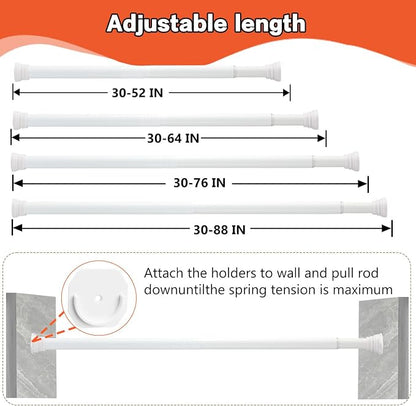 Closet Rod - 30-64 Inches, No Drilling Closet Rod Extender Hanging - White Adjustable Clothes Hanging Bar, for Closet, Bathroom, Windows with No Drilling Holder