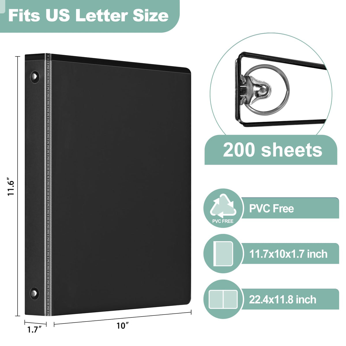 SUIN Basic 1-Inch 3-Ring-Binder, Customizable Clear View Cover, for US Letter Size 8-1/2 x 11'', Perfect for Office/School (Black - 24 Packs)