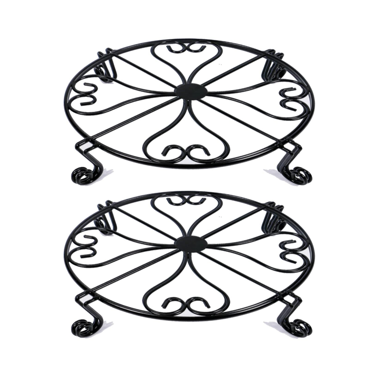 NSYOOMH 2 pack 10" 12" Rustproof Black Metal Plant Stands Heavy Duty Plants Holder Outdoor Indoor, Round Wrought Iron Sturdy Flower Planter Pot Stand, Corner Gardening Inside Potted Plant Risers - 10Inches