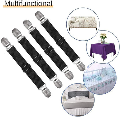 4Pcs Adjustable Bed Sheet Straps Clips, Elastic Mattress Sheet Fasteners Holder