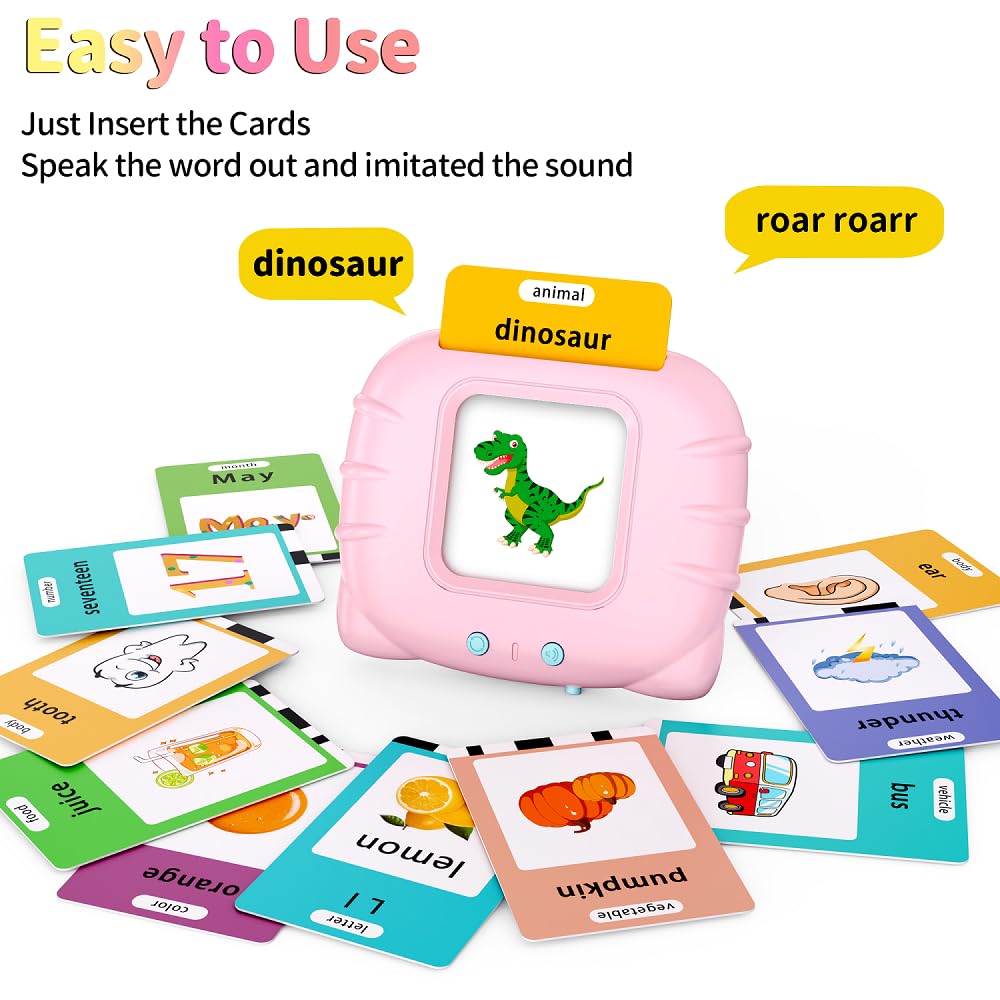 Eaever 580 Pre-K Sight Words Talking Flash Cards with Dolch Words,Letters/Number Flash Cards 1-100 Kindergarten, Pocket Speech Toys, Educational Learning Gifts for 3 4 5 6 Year Old Girls, Pink
