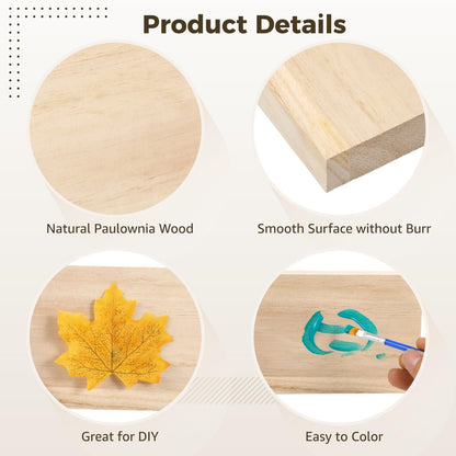 12-Pack Natural Wood Block Painting Kit, 6 x 4 x 1 in Unfinished Wood Board, Wooden Block for Crafts, Carving, Painting