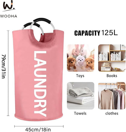 WOOHA 125L Large laundry basket, Collapsible laundry hamper, Tall Clothes