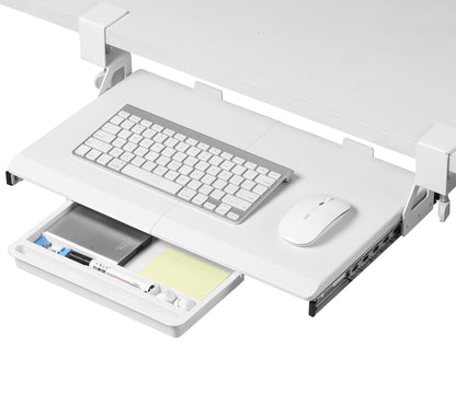 ETHU Keyboard Tray Under Desk, 19.7" X 12.2" Small Size C Clamp Keyboard Drawer Under Desk, Computer Keyboard Stand Slide Pull Out, Ergonomic Keyboard Tray for Home, Office(White)