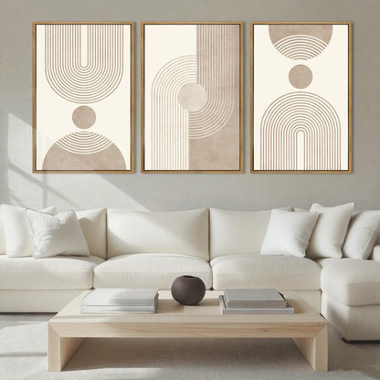 BINCUE Beige Neutral Canvas Wall Art Framed Geometric Abstract Wall Decor Mid Century Modern Artwork Wall Decor for Living Room Bedroom Office 16"x24" Set 3 Gift