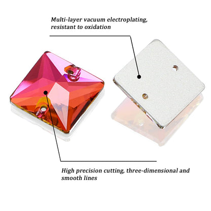 DONGZHOU Flatback Sew On Rhinestones,Crystal Sewing Beads with Holes Flatback Glass Rhinestones Crystal Gems Dress Accessories for Costume, Clothes, Garments, DIY Crafts
