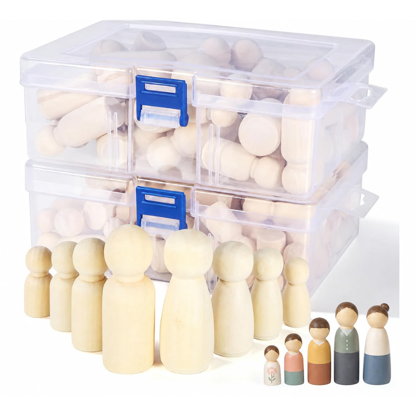 100 Pack Wooden Peg Dolls Unfinished with Box - Wooden People Figures to Paint, Doll Bodies - Decorative Peg Doll People for DIY Art Craft, Painting, Game, Home Party Decor