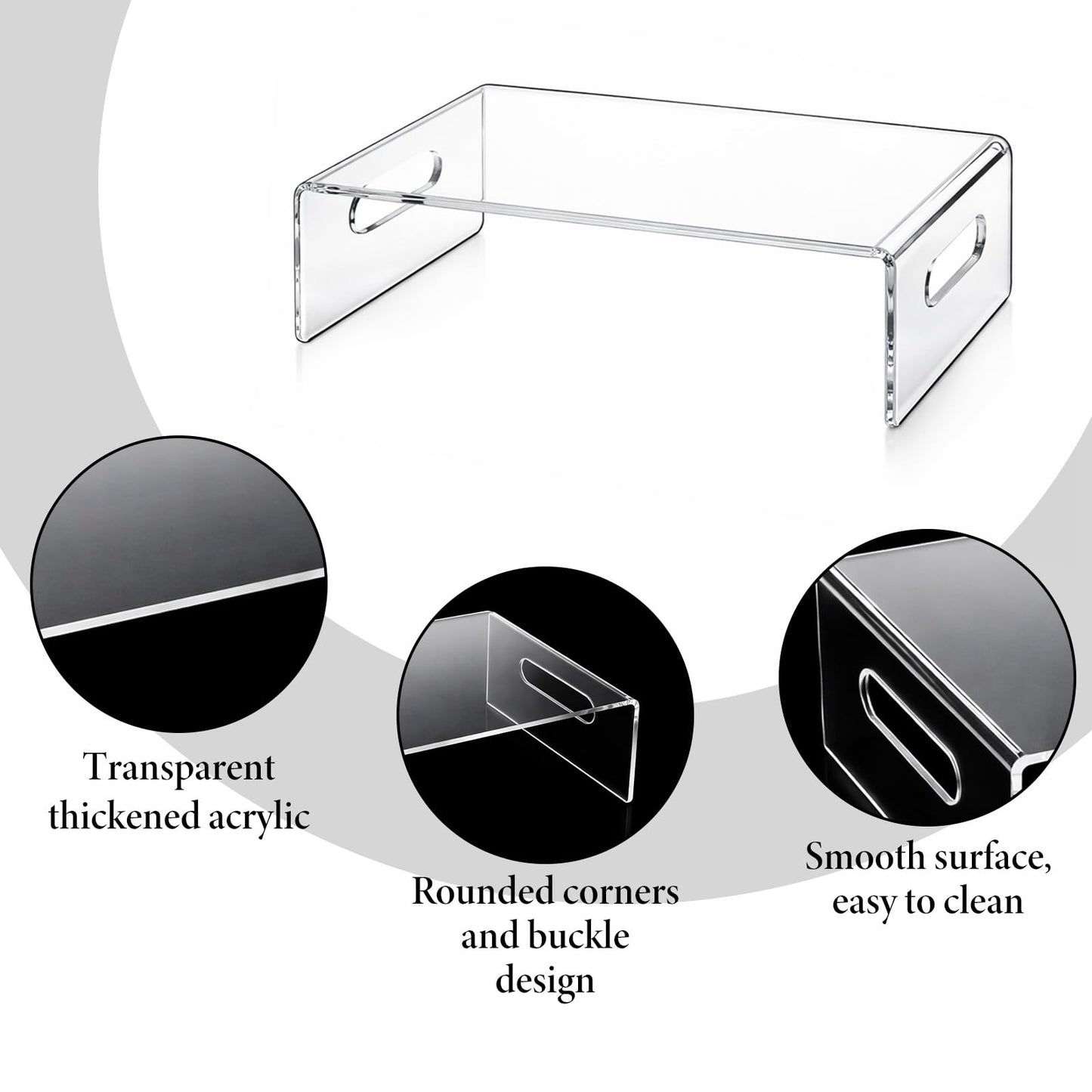 Oqqlin 2 Pcs Acrylic Monitor Stand, Clear Laptop Stand with Handle Monitor Riser Desk Accessories for Office, School, Home