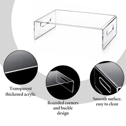 Oqqlin 2 Pcs Acrylic Monitor Stand, Clear Laptop Stand with Handle Monitor Riser Desk Accessories for Office, School, Home