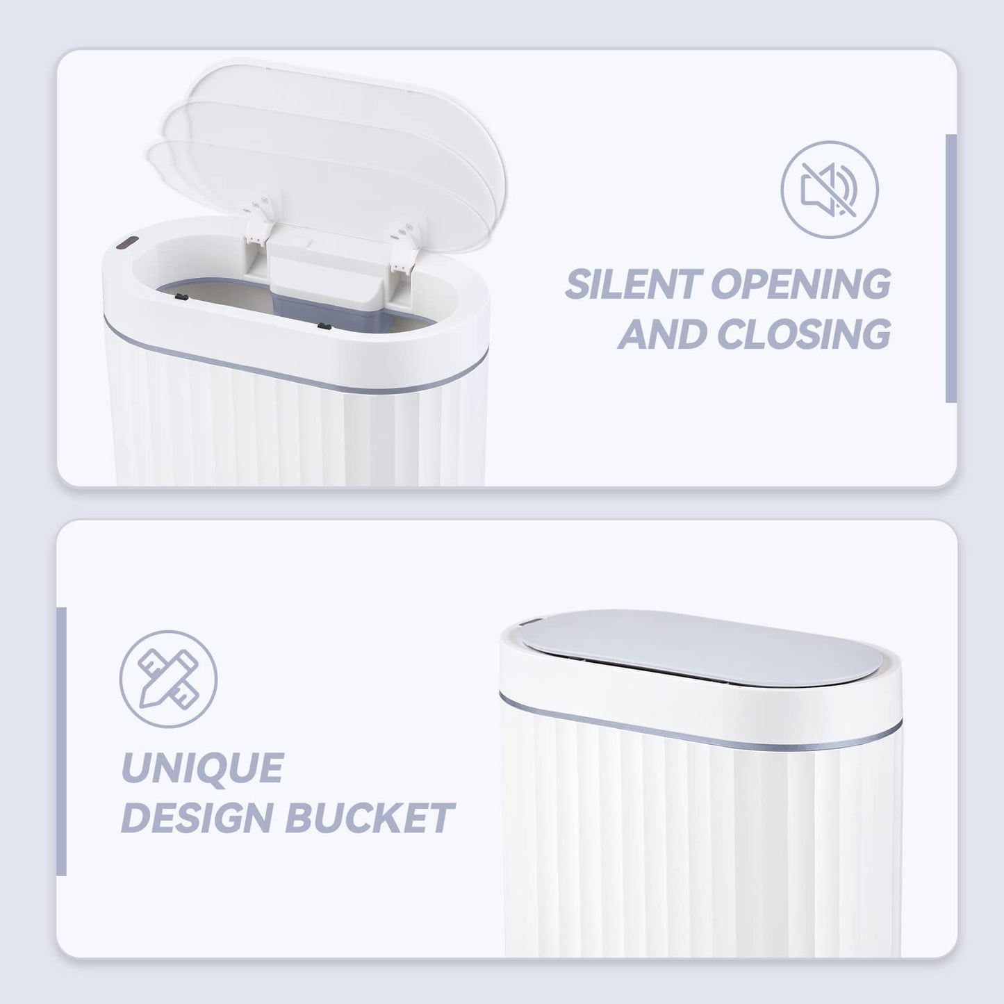 ELPHECO Bathroom Motion Sensor Trash can 2 Gallon Automatic Garbage Can, 10 L Slim Plastic Smart Trash Can with Lid, Waterproof Intelligent Trash Bin for Bedroom, Bathroom, Kitchen, Office, Grey