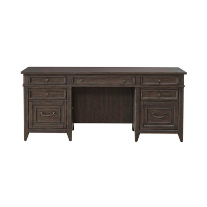 Liberty Furniture Paradise Valley Executive Credenza Desk with Locking File Drawers Traditional Home Office - Saddle Brown Oak Wood