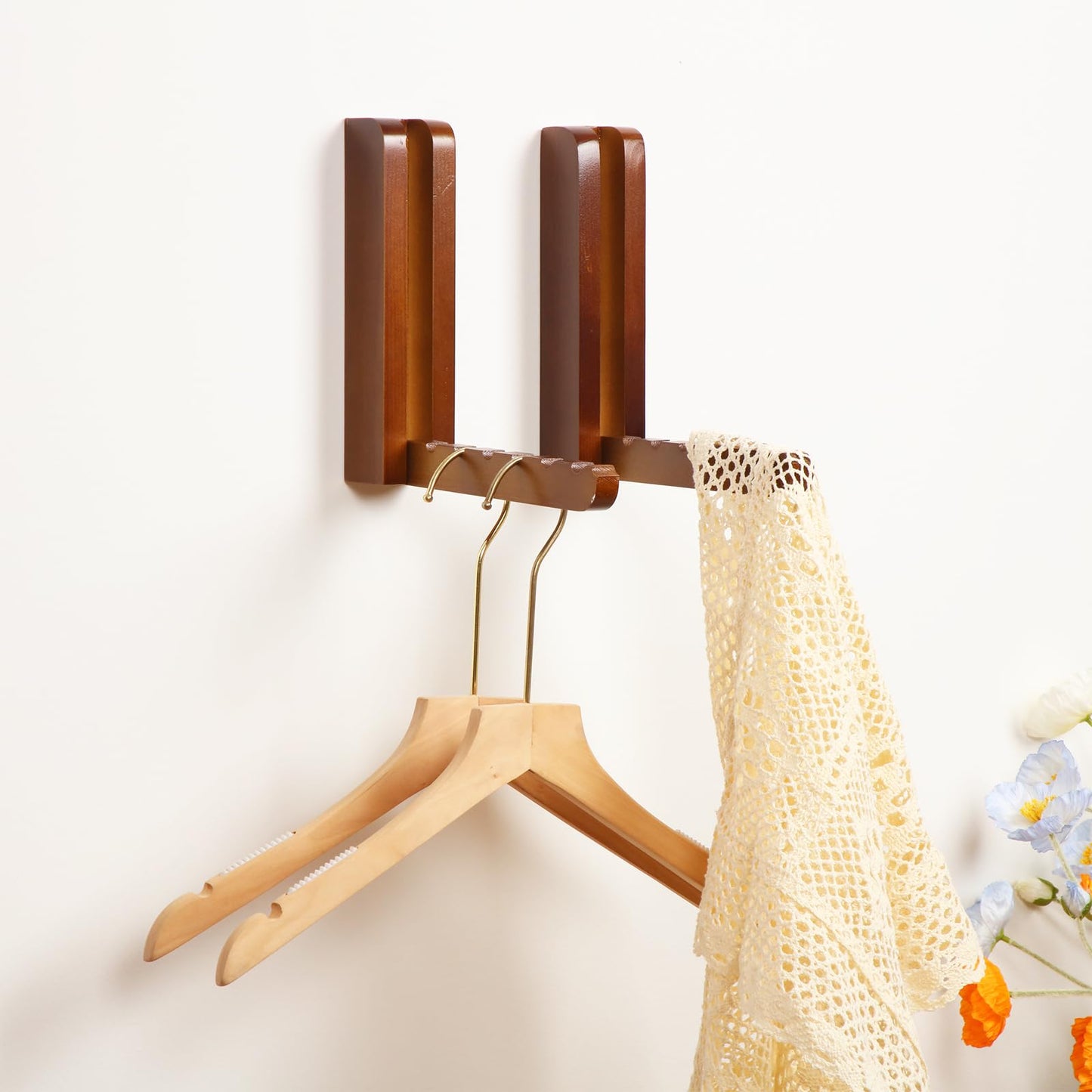 Fiwochic 2 Pcs Wooden Coat Rack Wall Mounted Entryway Coat Hooks Heavy Duty Foldable Wall Hangers for Bathroom Bedroom Hanging Towels Clothes Bags
