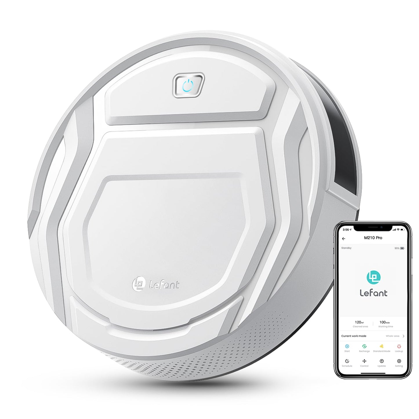 Lefant M210P Robot Vacuum Cleaner, Super Thin, Powerful Suction, Quiet, Self-Charging, Ideal for Pet Owners, Cleans Hard Floors to Medium-Pile Carpets, 120 Mins Runtime, APP/WiFi/Alexa Control, Gray