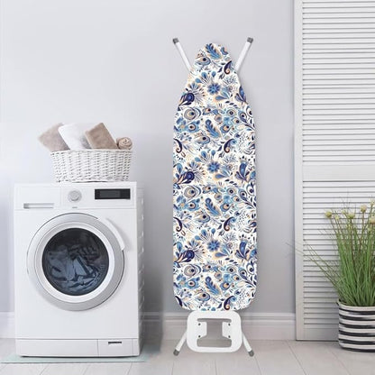 Blue Peacock Feather Steam Ironing Board Cover Damask Floral 15x54 Inch