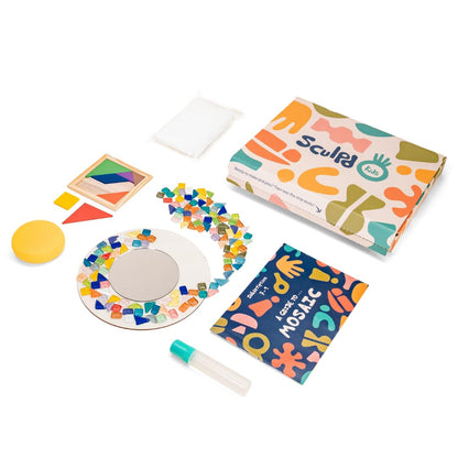 Sculpd Kids Mosaic Kit, Painting Craft Set for Kids Age 7+, Pottery, Includes Mosaic Tiles, 1 Tangram Tile Game, 2 Bags of Plaster, Additional Crafting Supplies & 1 Mirror, Montessori Education