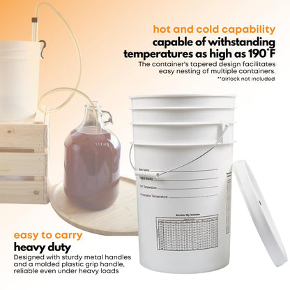 Fastrack 6.5 Gallon Fermenting Bucket with Lid | White | 100% Food Grade-BPA Free Fermenting Brew Bucket for your Beer, Wine or any other Fermented Beverage