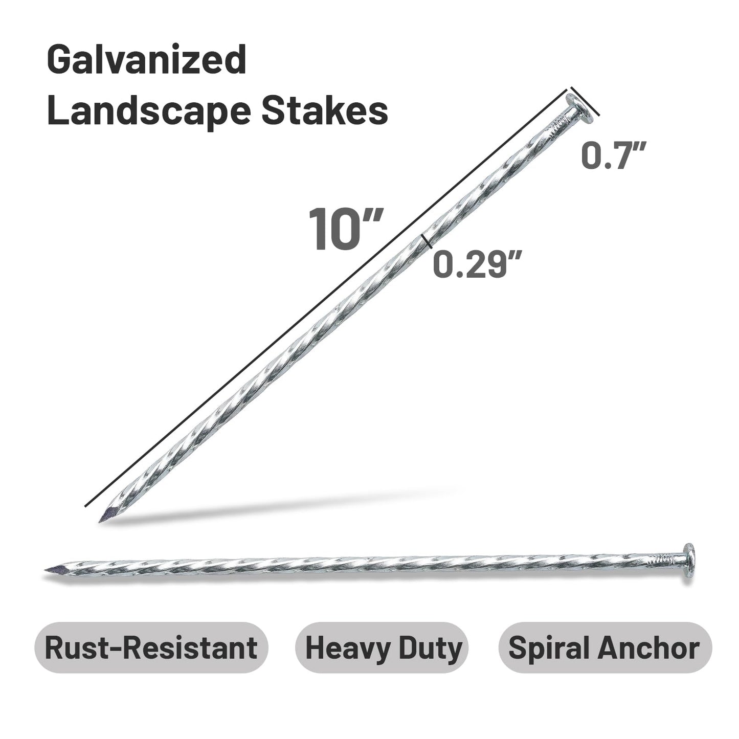 10 Inch Galvanized Landscape Stakes 50 Pack Heavy Duty Metal Anchoring Spikes Garden Nails for Paver Edging, Camping Tent, Weed Barrier, Artificial Turf, Carpentry and More