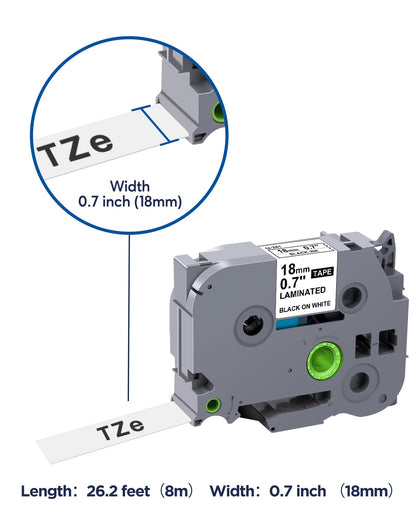 TZe-241 Label Maker Tape 18mm 0.7 Laminated White Replacement for Brother P-Touch Label Maker Refills TZe241 Black on White 3/4 Inch TZe Tz Tape Work with Brother PT-D400 PTD410 PTD600, 4-Pack