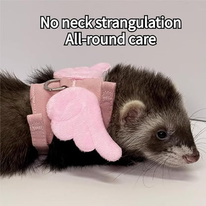 Ferret Harness Leash with Adjustable Buckle Soft Breathable Pure Cotton Cloth Walking Vest with Angel Wings for Small Pet Squirrel Guinea Pig Rabbit Kitten (Purple)