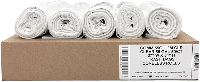 Ultrasac Heavy Duty 55 Gallon Clear Trash Bags