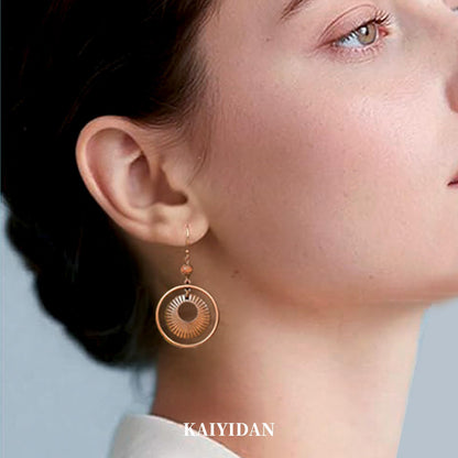 Silver/Gold Boho Dangle Statement Earrings for Women Trendy,Handmade Vintage Dainty Cute Long Drop Summer Earrings,fashion Accessories Jewelry Gifts (A69 Wooden Beads Hoop Bronze Earrings)