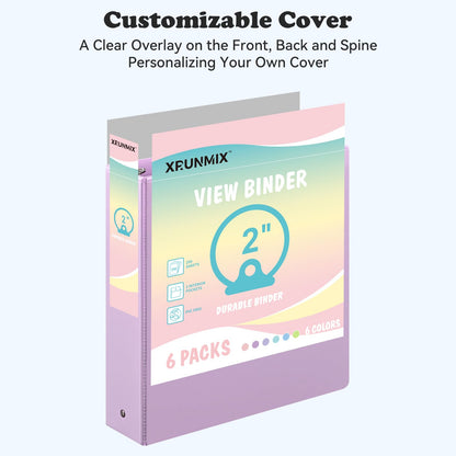 2-inch 3-Ring Binder with Pockets, Basic Binders 2'' Pastel Color Binders, Holds Letter Size 8.5'' x 11'', 450 Sheet Capacity, Bundle 6 Pack for Back to School (2- Inch)