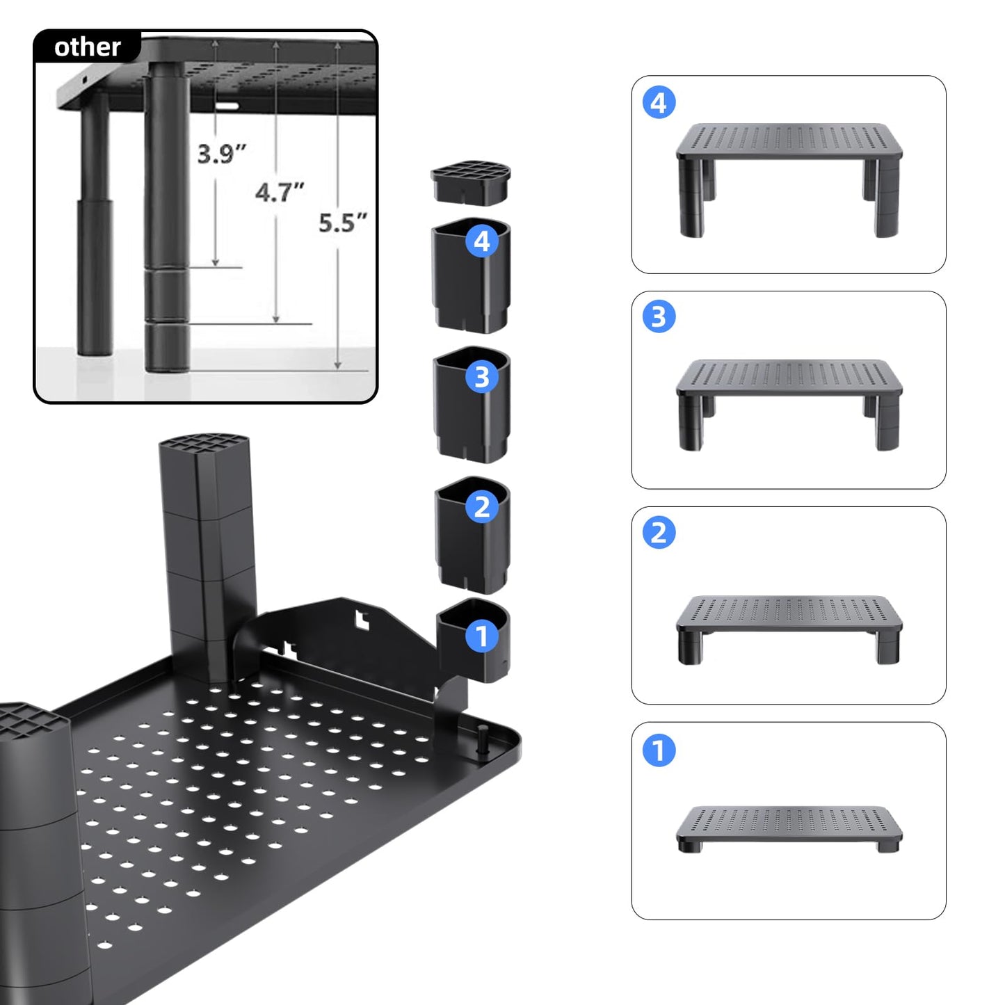Pholiten 2 Pack Monitor Stand Riser, 3 Height Adjustable Monitor Stand for Computer, Laptop, Printer, Notebook, iMac, Premium Metal Monitor Risers for 2 Monitors