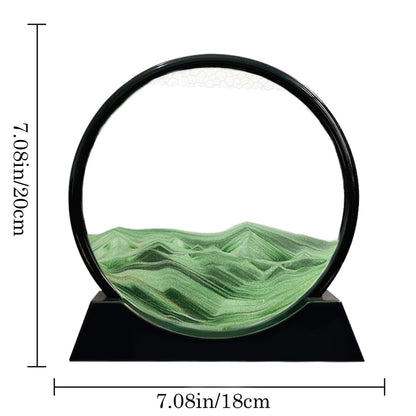 Aoderun Moving Sand Art Picture Round Glass 3D Deep Sea Sandscape in Motion Display Flowing Sand Frame Relaxing Desktop Home Office Work Decor (7", Green)