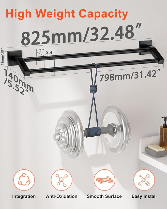 Alise Bath Double Towel Bars Towel Racks for Bathroom,32 Inch Wall Mount Towel Holder Heavy Duty SUS304 Stainless Steel Towel Hanger Towel Rail,Matte Black
