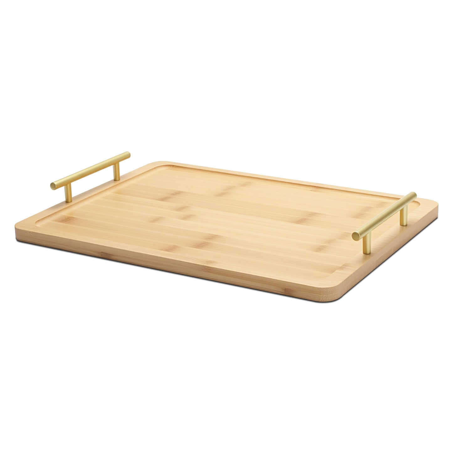 YACEYACE Serving Tray with Handles, 15"x11.4"x1.75" Large Bamboo Serving Tray for Ottoman Coffee Table, Home Decor Trays for Breakfast,Bathroom,Drink