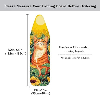Ironing Board Cover, Cat Sunflower 15x54 Inch Standard Ironing Board Cover
