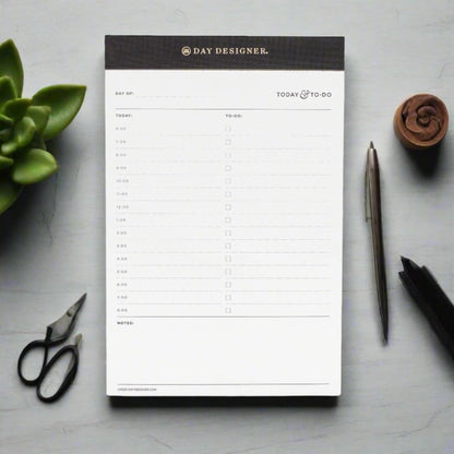Day Designer Daily Planning Pad, with Schedule and To Do List, Charcoal Trim with Gold Logo Detail | 5.25” x 8” | expertly crafted for functional organization, and effortless style (Charcoal, Extra Thick Notepad - 5.25" x 8")