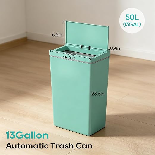 BestOffice 13 Gallon Trash Can Plastic Kitchen Trash Can Automatic Touch Free High-Capacity Garbage Can with Lid for Bedroom Bathroom Home Office 50 Liter Blue