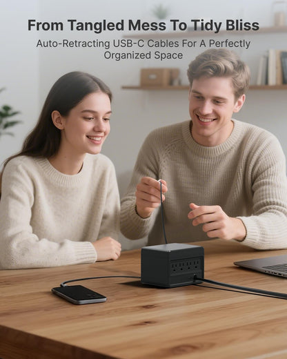 Gitryin 1 Micro USB, 1 Lightning, 4 Type-C Retractable Wall Chargers and 1 Power Strip, Desktop Modular Charging Station