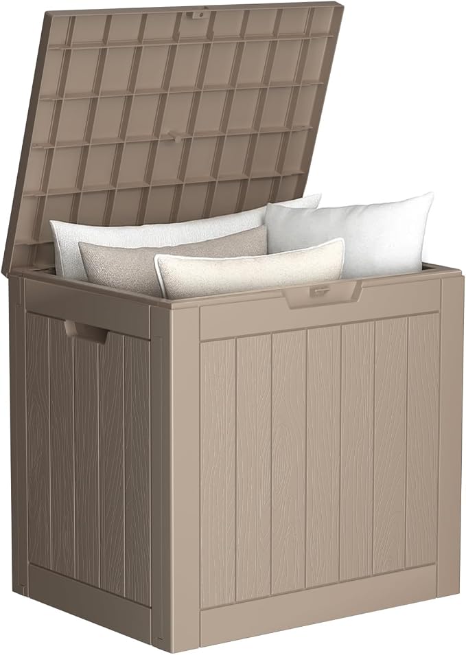 Vixzen 30 Gallon Deck Boxes Outdoor Waterproof, Lockable Storage Box for Patio Cushions Storage Furniture, Garden Tools, Pool Supplies, Weatherproof and UV Resistant (Grey, 30 Gallon)