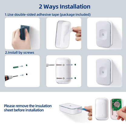 Wireless Doorbell 1200 Feet Battery Operated Wireless Doorbells for Home Hearing Impaired Doorbell at with 36 Melodies 4 Volume light（1 Button & 1 Portable doorbell White)