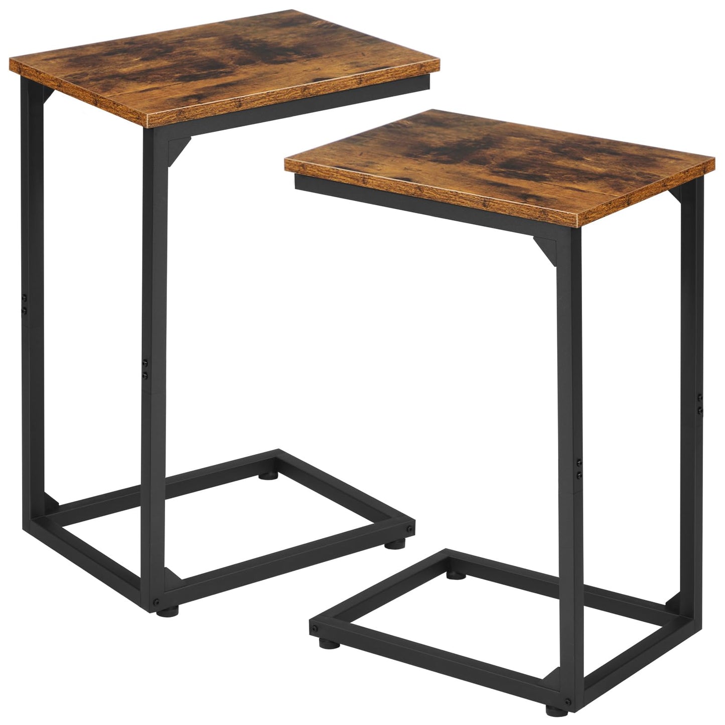 AMHANCIBLE C Shaped End Table Set of 2, Couch Side Table that Slide Under Sofa, Narrow Small Space TV Trays for Living Room, Bedroom, Rustic Brown HET02CBR