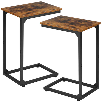 AMHANCIBLE C Shaped End Table Set of 2, Couch Side Table that Slide Under Sofa, Narrow Small Space TV Trays for Living Room, Bedroom, Rustic Brown HET02CBR