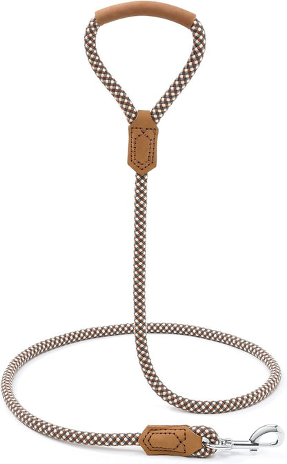 Mile High Life | Premium Leather Dog Leash | Strong Rope Leash | Leather Handle | Zinc Alloy Strong Clasp | Small Medium Large Dogs | 4/5/6 Feet(Brown, 60 Inch (Pack of 1))