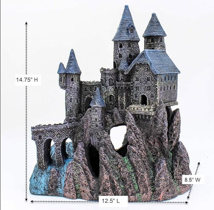 Penn-Plax Deco-Replicas Age-of-Magic Wizard’s Castle Part B Aquarium Decoration - Durable Hand-Painted Resin with Swim Holes & Hideouts - Safe for Freshwater & Saltwater Tanks - Gray, 13 x 9 x 15.5 In