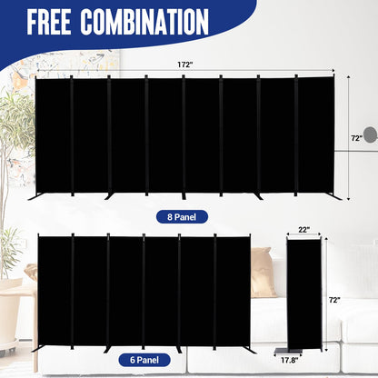 Room Divider and Folding Privacy Screens 8 Panel, 14.67 Ft Wide Partition Room Dividers, Portable Room Divider Panel for Room Separtition, Large Wall Dividers for Room, Office, School,Studio Black