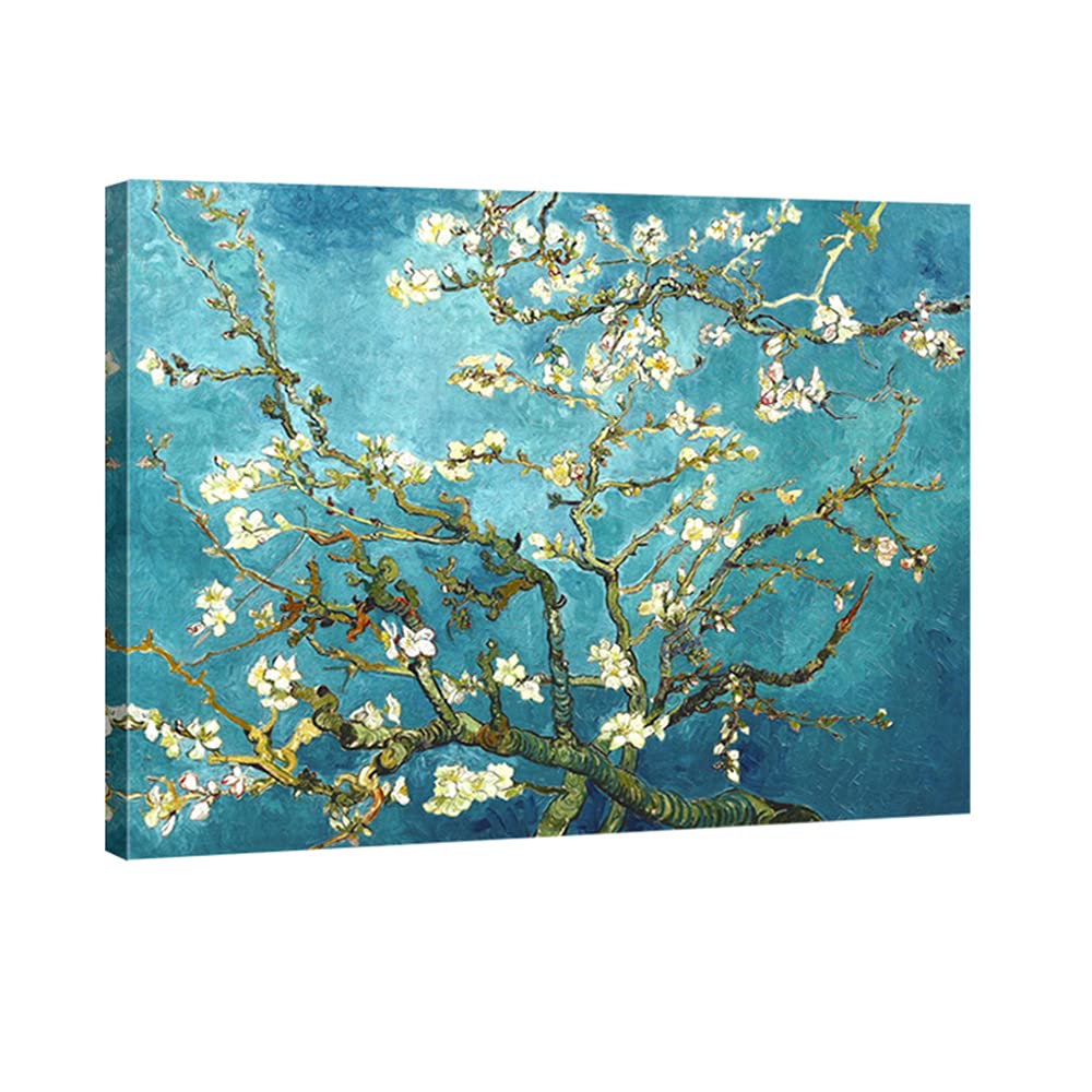 Wieco Art Framed Wall Art Canvas Prints of Almond Blossom by Vincent Van Gogh Paintings Reproduction Abstract Artwork for Wall Decor Golden Frame