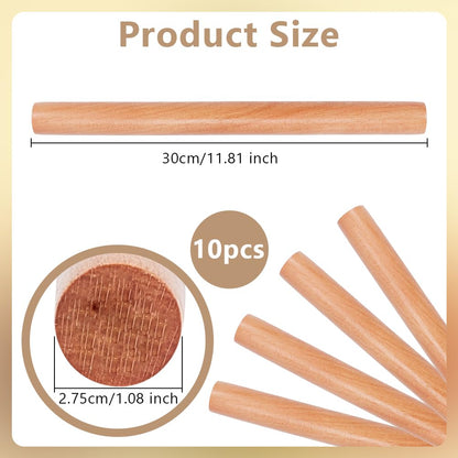 OLYCRAFT 10pcs Wood Rolling Pins 11.8 inch Clay Rolling Pins 1.1 inch Diameter Classic Wooden Rolling Pins Natural Wood Texture Rollers Wood Clay Roller for Clay Modeling Pottery Tools