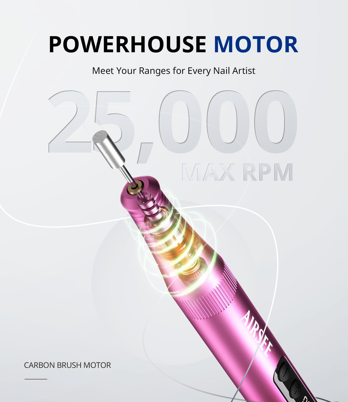 AIRSEE Pro 25000RPM Nail Drill - Cordless Rechargeable Efile for Acrylic, Dip Powder & Gel Nails, Salon & Home Use with Bits & Sanding Bands