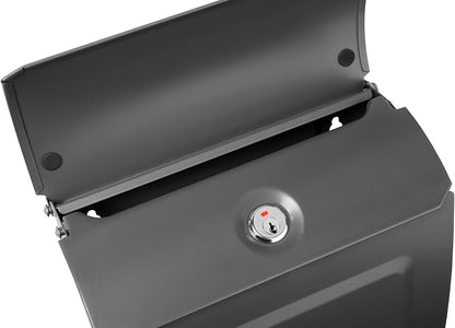 Architectural Mailboxes Aspen Locking Wall Mount Mailbox, Graphite, Small | Galvanized steel build with a concealed lock and key drop box and weather-resistant outdoor construction.