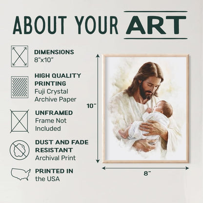 Christian Decor Baby Nursery Decor - Jesus Wall Art - Baby Room Print - Christian Wall Art & Decor - Nursery Wall Art for Kids Room - Baby Girl Bedroom, Baby Boy Bedroom Religious Art Spiritual