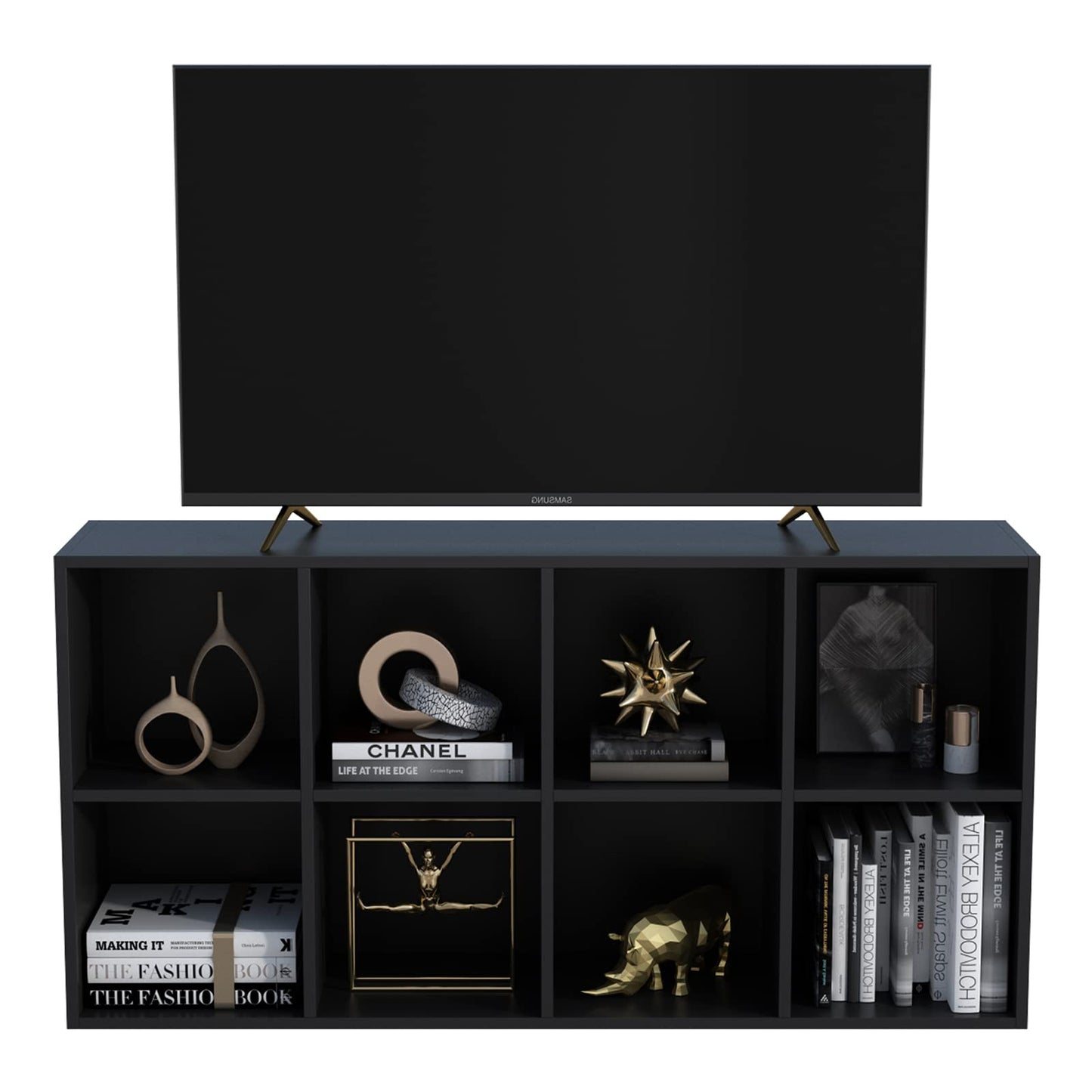 OSCHF 8-Cube Storage Shelf Bookcase - Wooden 4-Tier Floor Standing Open Bookshelf, Modern TV Stand up to 55 Inchs for Home and Office, Black