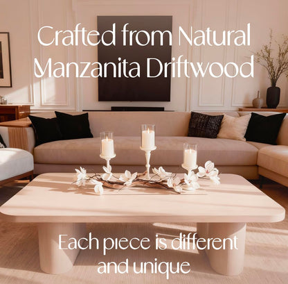 Magnolia Vine Driftwood FarmhouseTable Centerpiece - 3pc Candle Holder Set - Floral Table Decor for Dining Room, Living Room, Mantle & Weddings (Ivory)