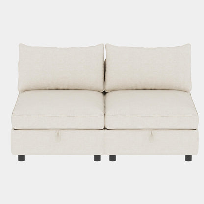 GDFStudio 2 Pieces Armless Loveseat Sofa with Storage, Convertible Small Couches for Small Spaces with Back Cushions, Modular Fabric Deep Seat Home Sofa for Living Room Office Apartment, Beige
