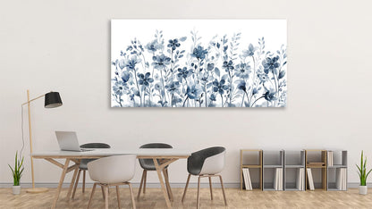 Large Flowers Wall Art for Living Room Decor Framed Art Indigo Wildflower Canvas Pictures Abstract Artwork Navy Blue Floral Canvas Prints for Bedroom Kitchen Home Office Wall Decor 24" x 48"